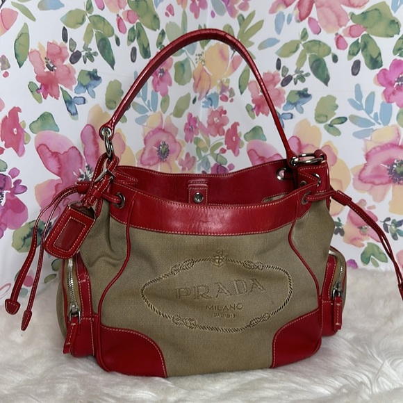 💯Authentic PRADA 
Jacquard Logo Hobo Corda Rosso🍀 - Picture 14 of 17